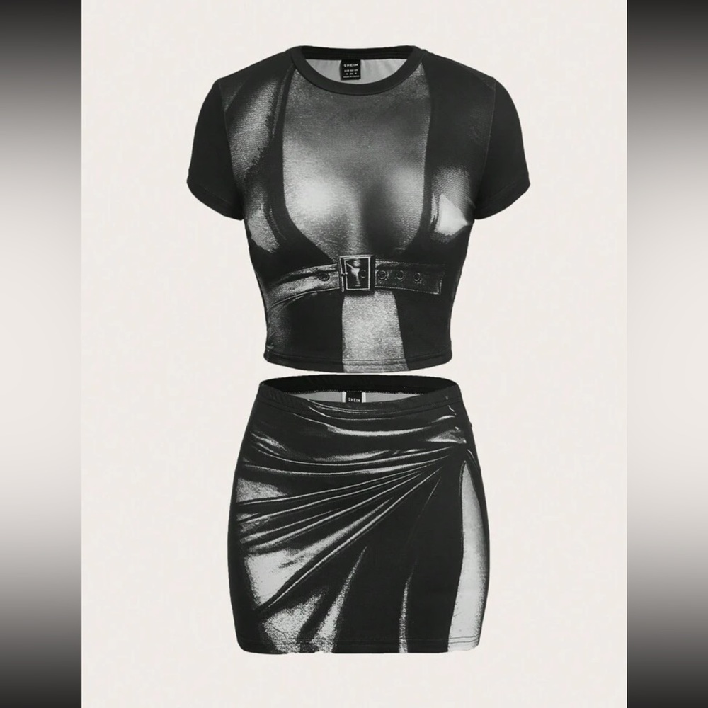 Body Heat Map Print Crop Tee & Bodycon Skirt